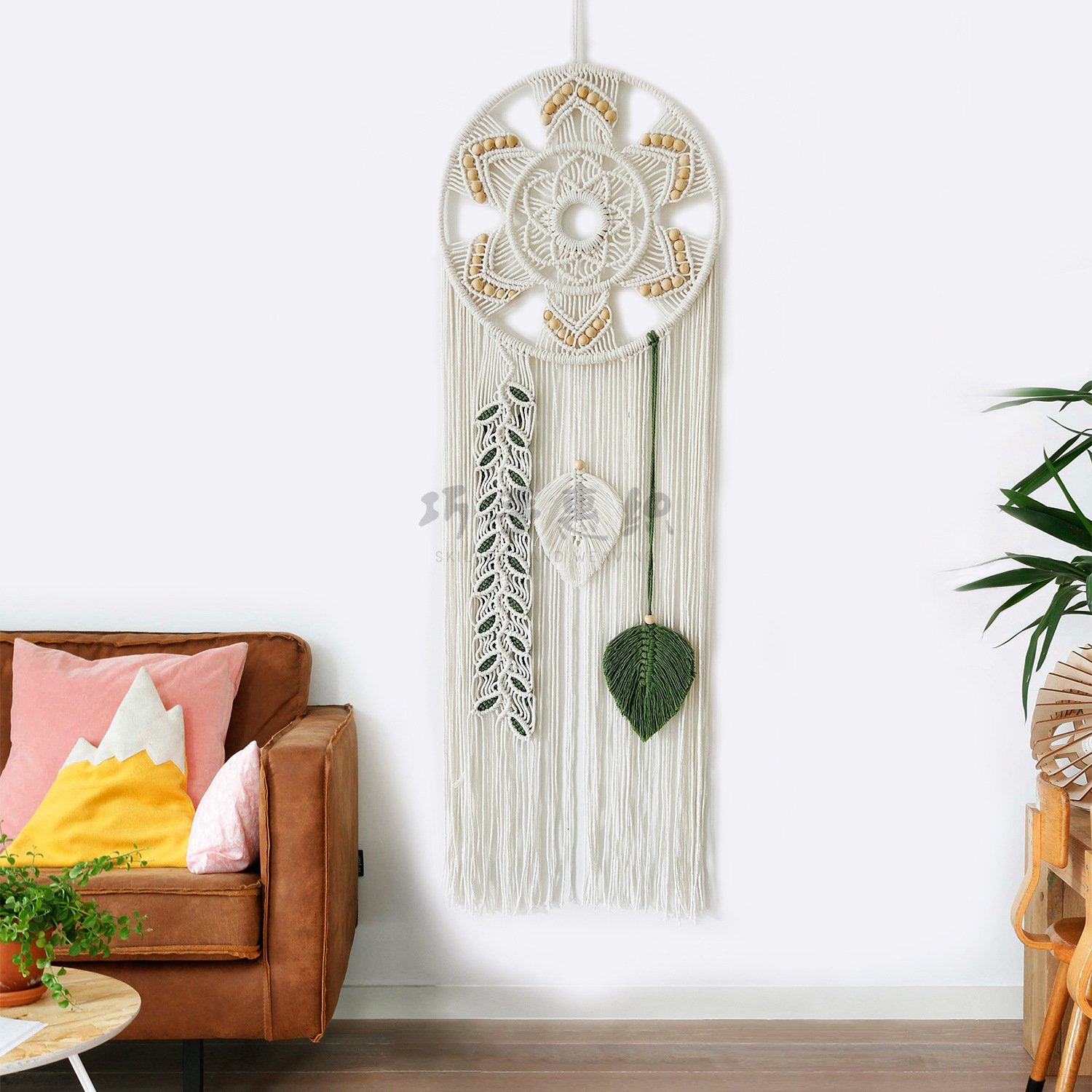 Wooden bead and cotton rope handmade woven tapestry, Nordic style lodge living room background wall, bedroom wall decoration - Image 6