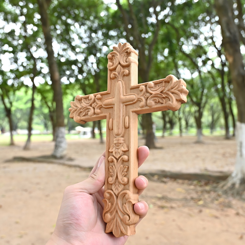 Baroque Beechwood Hand Carved Wall Cross Catholic Religious Decor - Image 2