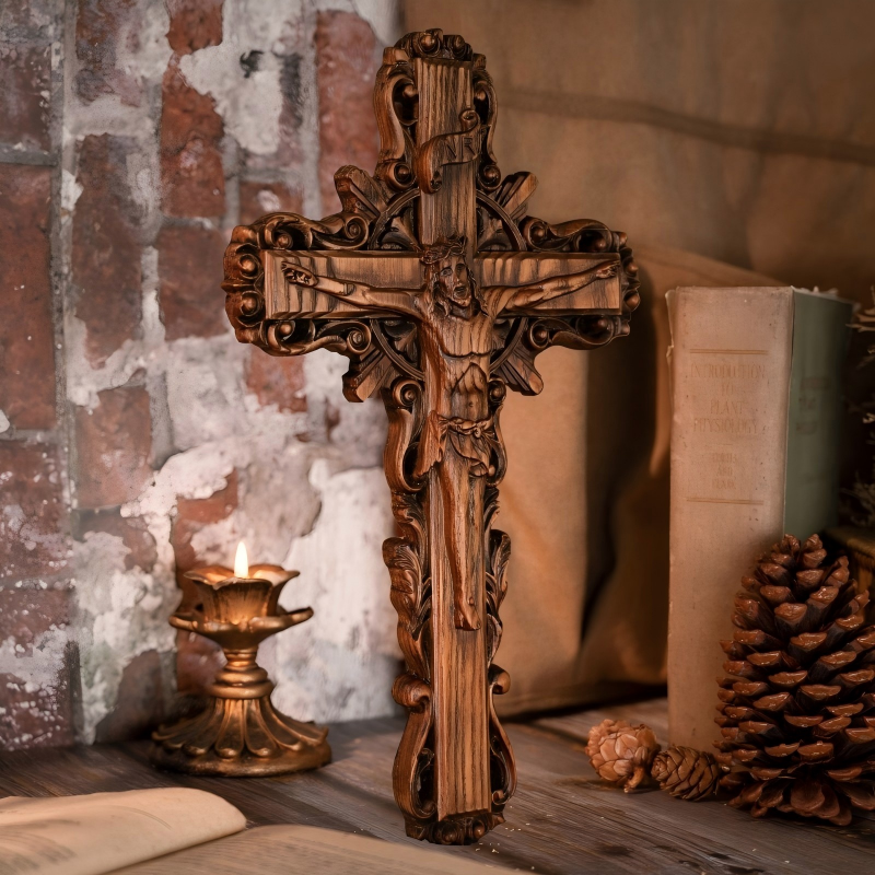 Ornate Baroque Wood Crucifix Corpus Christi Catholic Spiritual Wall Decor - Image 2