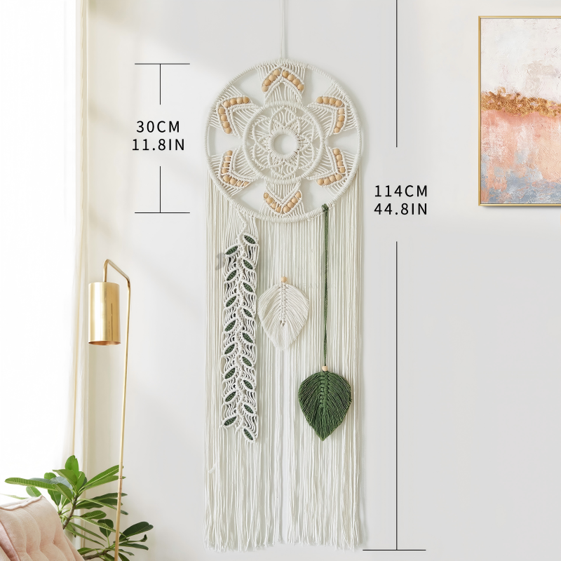 Wooden bead and cotton rope handmade woven tapestry, Nordic style lodge living room background wall, bedroom wall decoration - Image 3