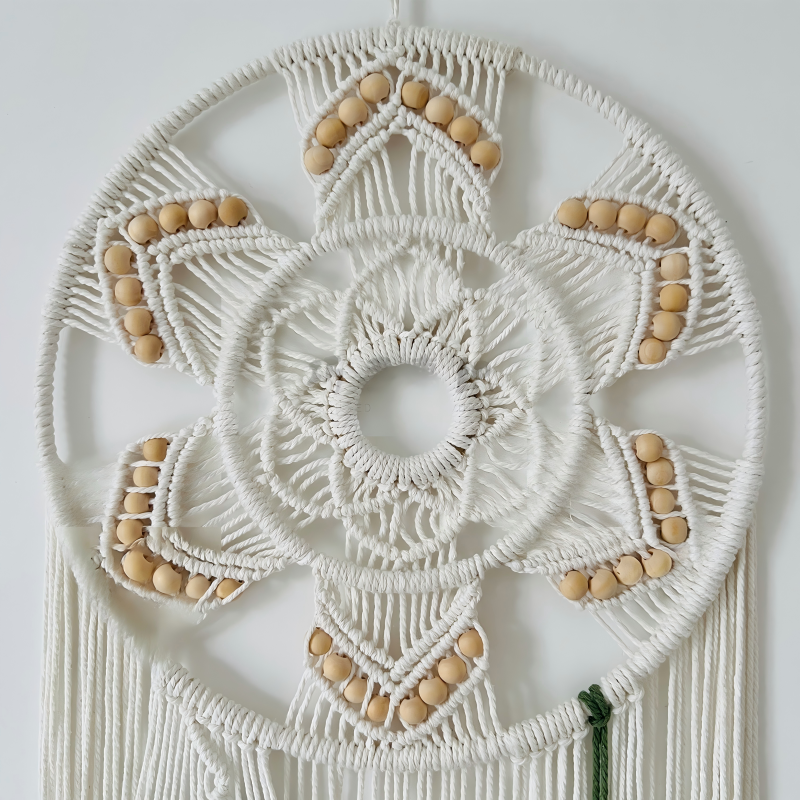Wooden bead and cotton rope handmade woven tapestry, Nordic style lodge living room background wall, bedroom wall decoration - Image 4