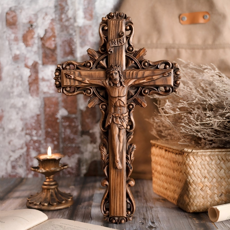 Ornate Baroque Wood Crucifix Corpus Christi Catholic Spiritual Wall Decor - Image 5