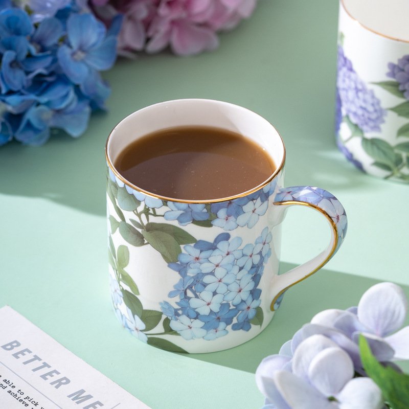 Botanical Bliss | Premium Fine Bone China Hydrangea Mug & Gilded Spoon Set - Endless Summer Floral Collection - Image 3
