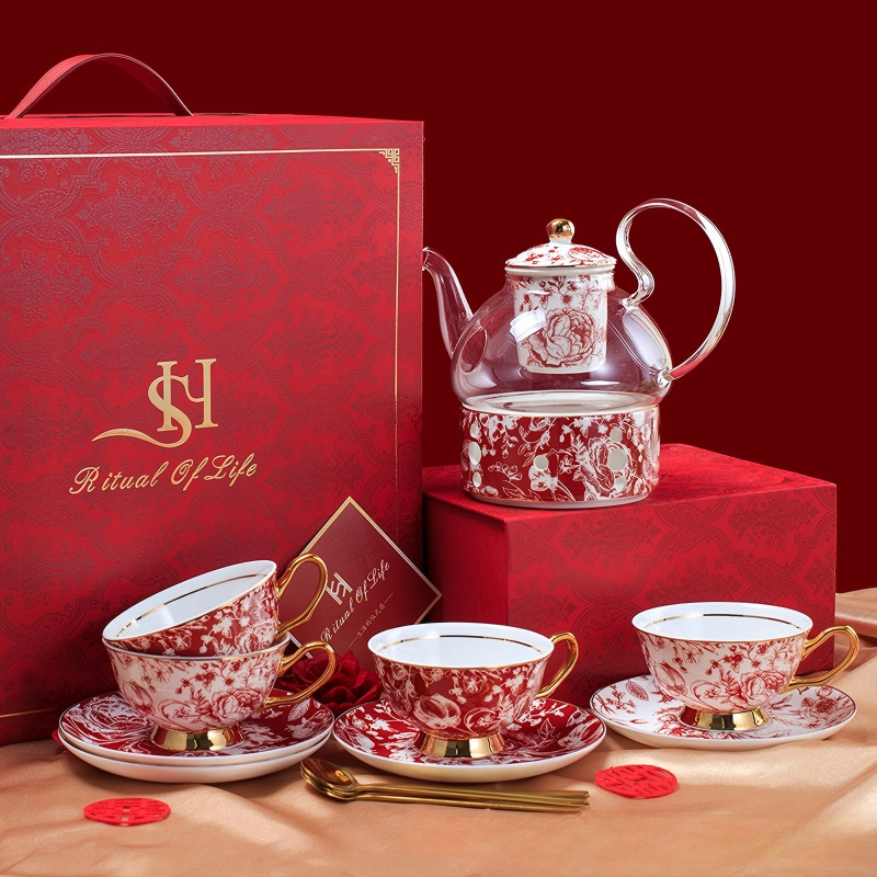 Rose-red bone china coffee cup - Image 4