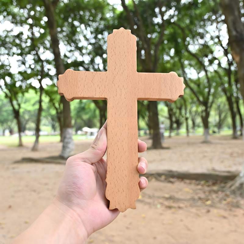 Baroque Beechwood Hand Carved Wall Cross Catholic Religious Decor - Image 4