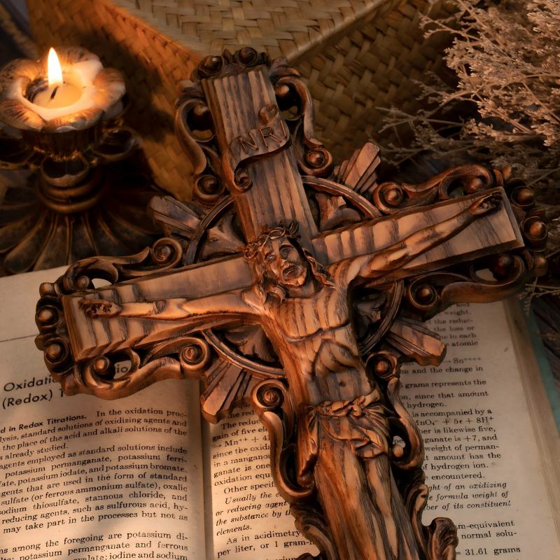 Ornate Baroque Wood Crucifix Corpus Christi Catholic Spiritual Wall Decor - Image 4
