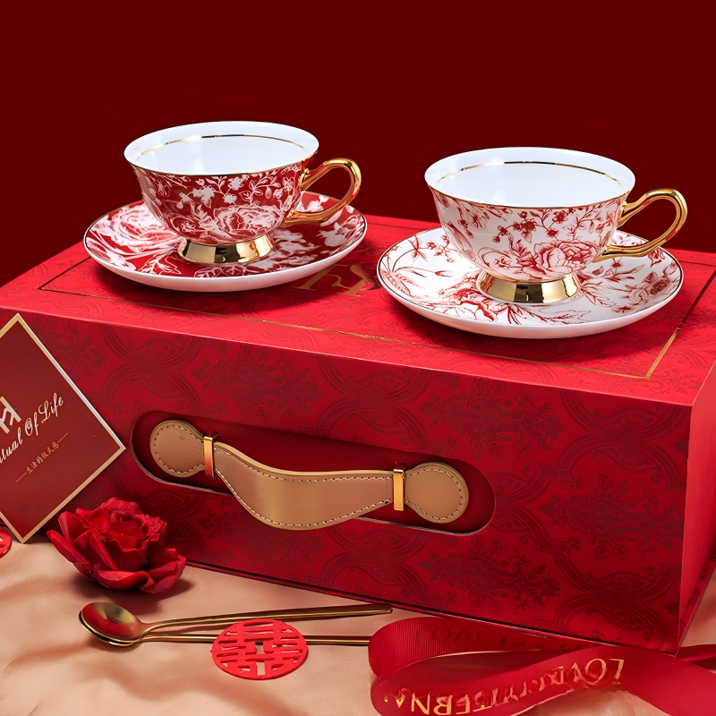 Rose-red bone china coffee cup - Image 5