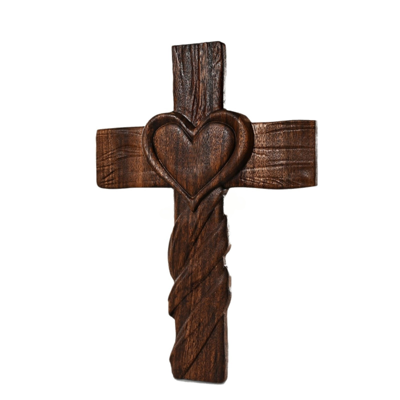 Wooden Heart Cross Hand Carved Christian Wedding Anniversary Gift - Image 5