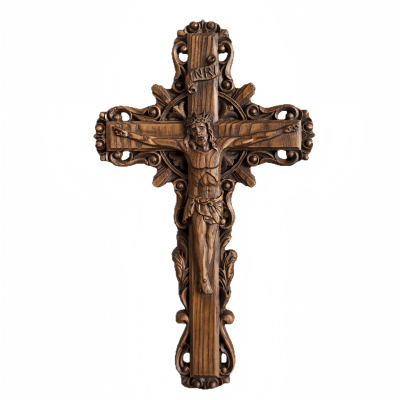 Ornate Baroque Wood Crucifix Corpus Christi Catholic Spiritual Wall Decor - Image 3