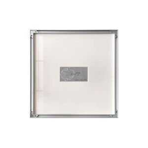 Framed square art print featuring a small grey central plaque with Isaac Newton’s law of universal gravitation equation, planetary orbit diagram, and signature set against a wide white mat in a silver frame