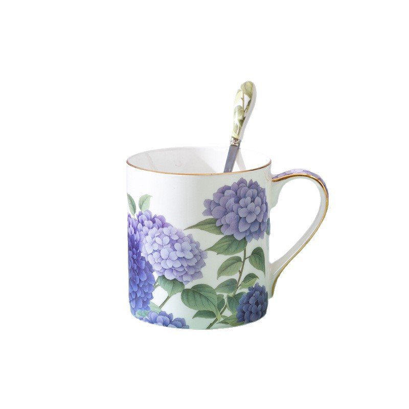 Botanical Bliss | Premium Fine Bone China Hydrangea Mug & Gilded Spoon Set - Endless Summer Floral Collection - Image 5