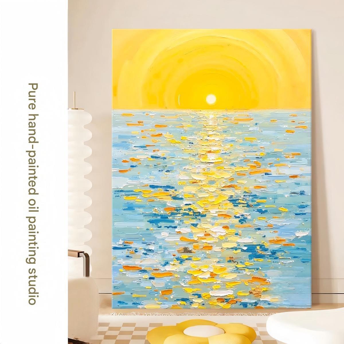 Hand-painted oil painting with textured finish—Monet's *Impression, Sunrise*—direct from the factory; ideal for "cream-style" living room decor or entryway wall art. - Image 5