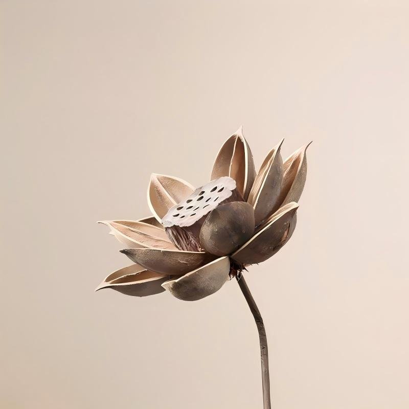 The Zen Ribbed Spindle Ceramic Vase & Dried Lotus Set | Elegant Wabi-Sabi Desktop Botanical Art - Image 5