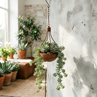 Rust metal bulb-shaped hanging planter, vintage suspended flower pot for trailing succulents