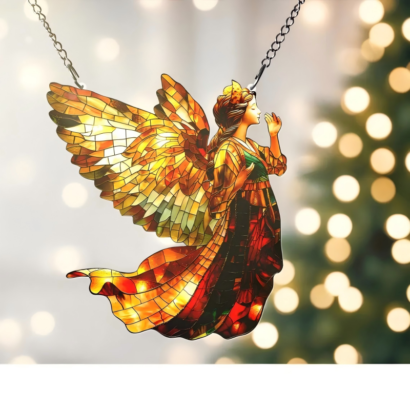Stained glass style angel suncatcher hanging ornament, praying angel window decor