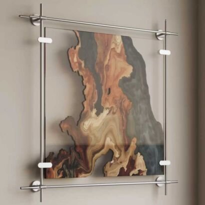 Floating Metal Frame Wood Grain Resin Wall Art, Transparent Acrylic Mount Abstract Tree Root Hanging Painting