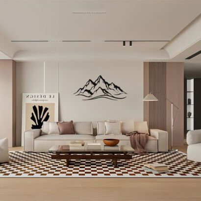 Minimalist Line Mountain Metal Wall Decor, Black Mountain Silhouette Hanging Art for Living Room Background Wall