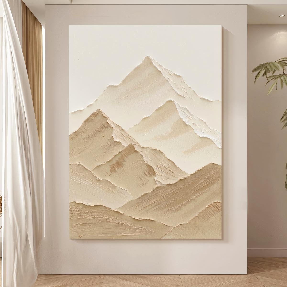 "Cream-style" abstract landscape decorative painting for the living room—featuring a 3D textured "Golden Mountain" design, hand-painted in oil. Direct-from-factory source; suitable for entryways. - Image 2