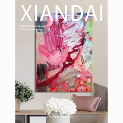 Pink floral thick texture impasto abstract oil painting, modern hand-painted canvas wall art