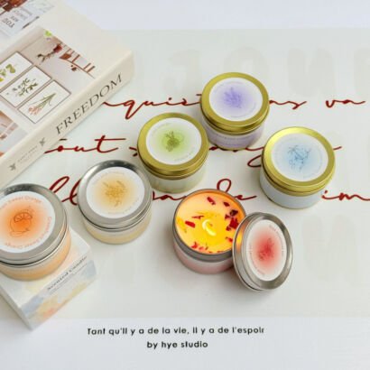 Pastel mini tin scented candle set, dried flower aromatherapy candles with metal lids, fresh multi-scent home fragrance collection