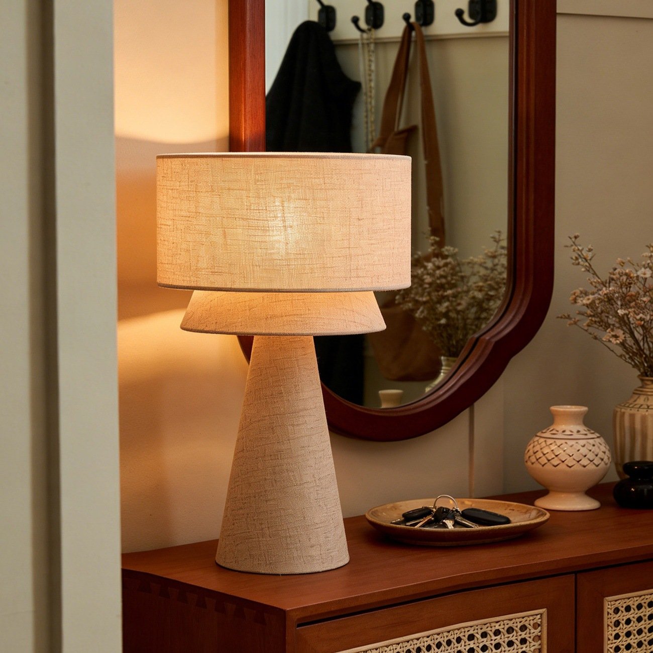Wabi-sabi style fabric table lamp; a design-forward, atmospheric bedside light perfect for creating a cozy ambiance in bedrooms, guesthouses, or model homes. - Image 2