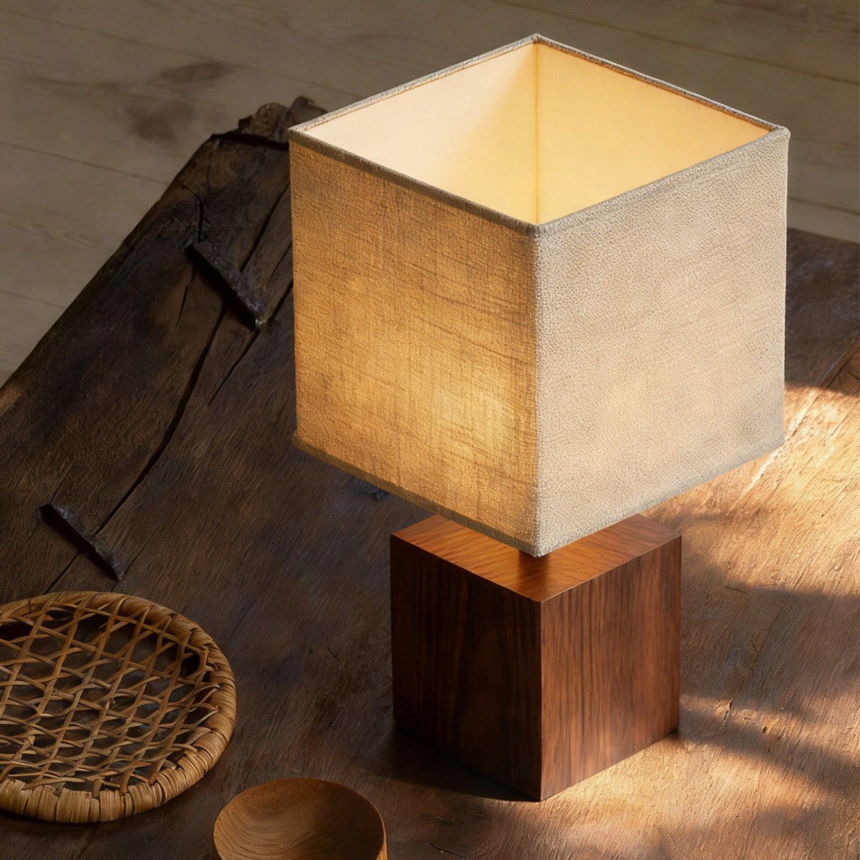 Retro Bedside Table Lamp – Wabi-Sabi Style Solid Wood Lamp for Living Room, Bedroom, or Entryway; Designer Accent & Ambient Lighting - Image 2