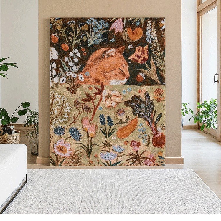 Healing-style living room sofa background wall tapestry decorative painting handmade DIY tapestry wall-hanging painting atmospheric floor painting - Image 2