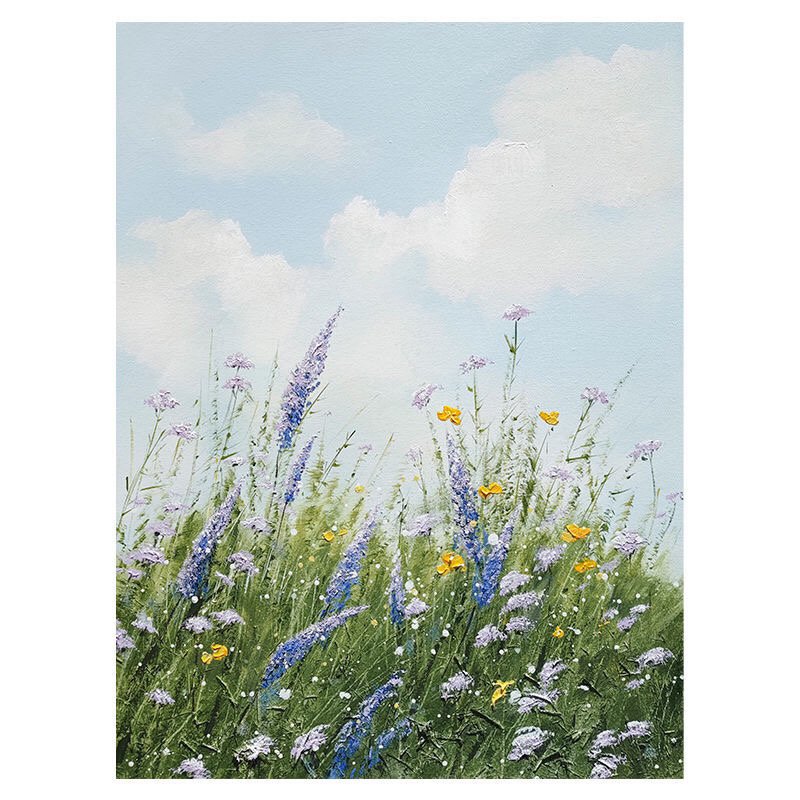 Sky Meadow Lavender Textured Impasto Oil Painting | Vertical Countryside Floral Canvas Wall Ar - Image 2