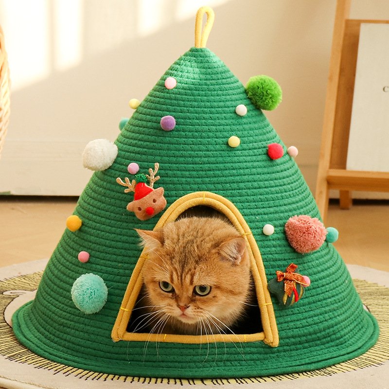 Hand-Woven Cotton Rope Christmas Tree Cat Cave Bed - Image 2