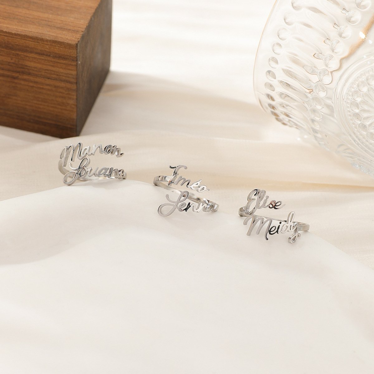 Personalized Double Cursive Name Adjustable Ring - Image 2