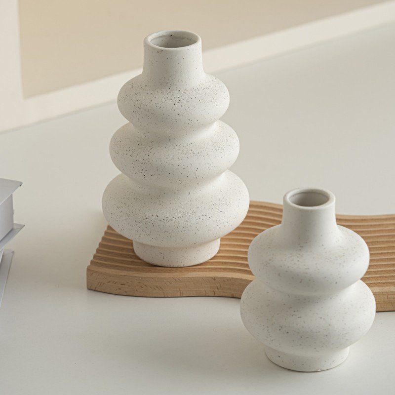 Premium Nordic Speckled Wavy Ceramic Vase Set | Minimalist Geometric Bubble Stoneware Vessel - Image 2