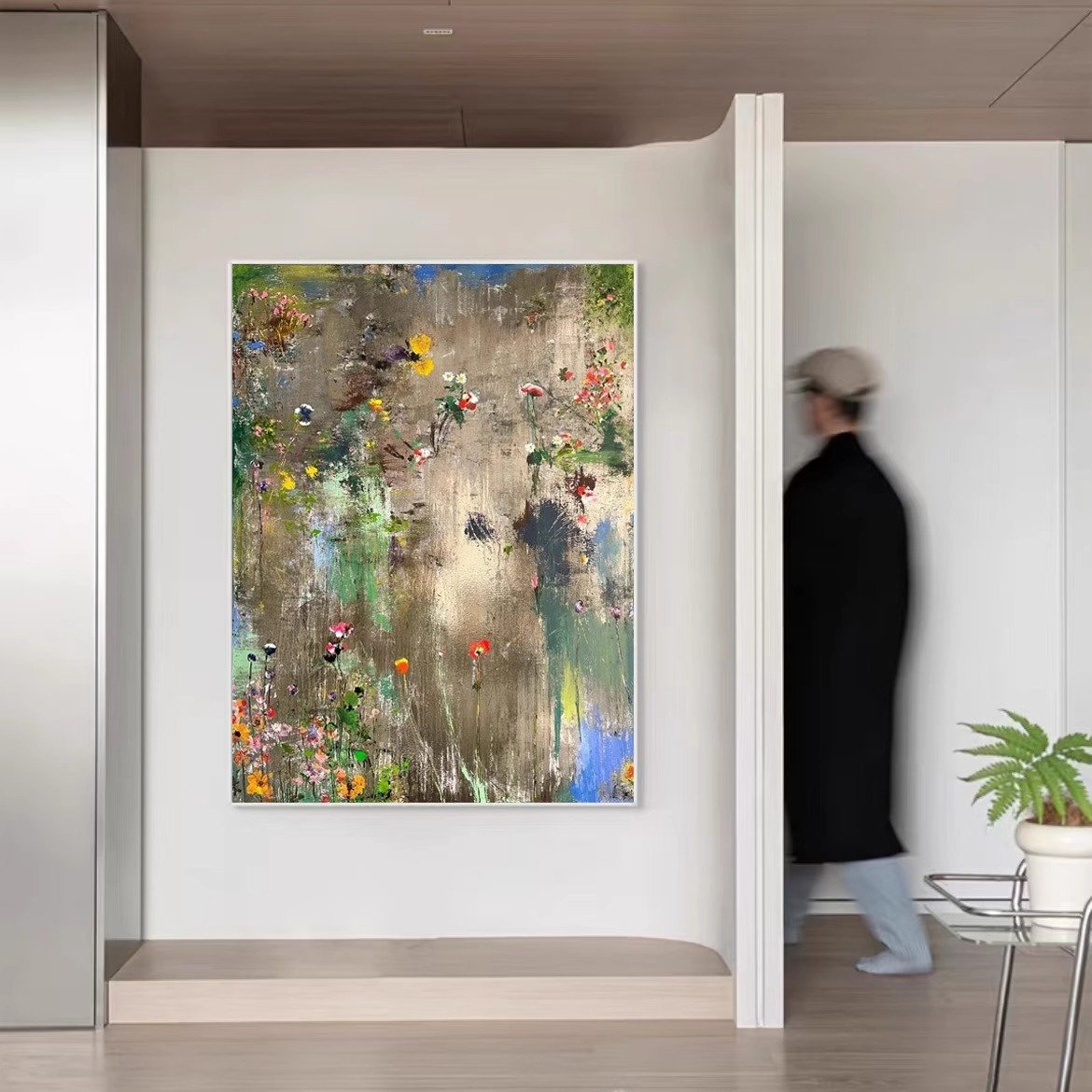 Textured Metallic Wildflower Meadow Oil Painting, 3D Gold Botanical Canvas Wall Decor - Image 2