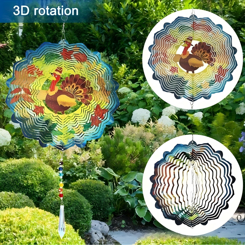 Festive Thanksgiving Turkey 3D Kinetic Metal Wind Spinner Autumn Outdoor Hanging Garden Decor - Image 2