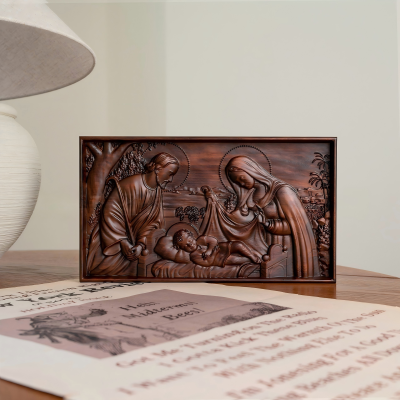 Nativity Scene Faux Wood Plaque 3D Relief Christmas Religious Wall Decor - Image 2