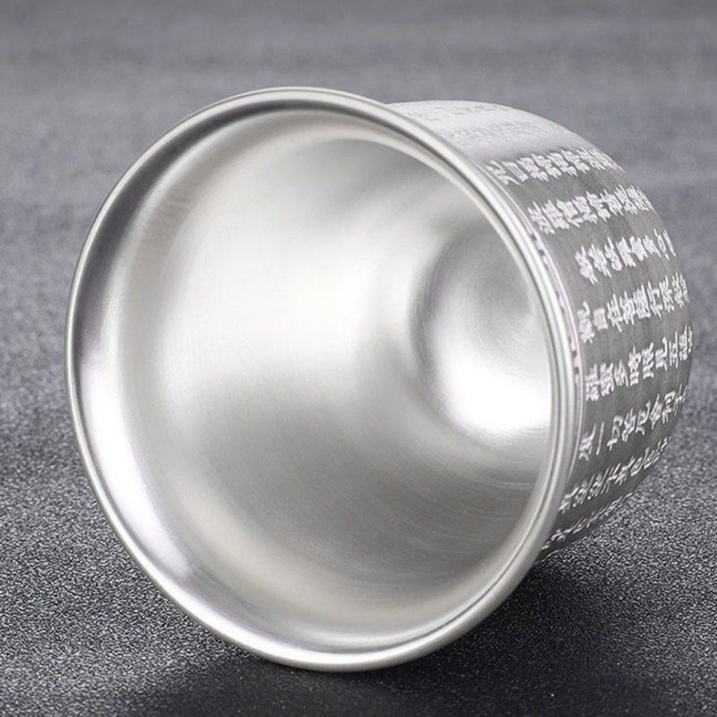 Sacred Heart Sutra Embossed Sterling Silver Tea Cup - Image 3