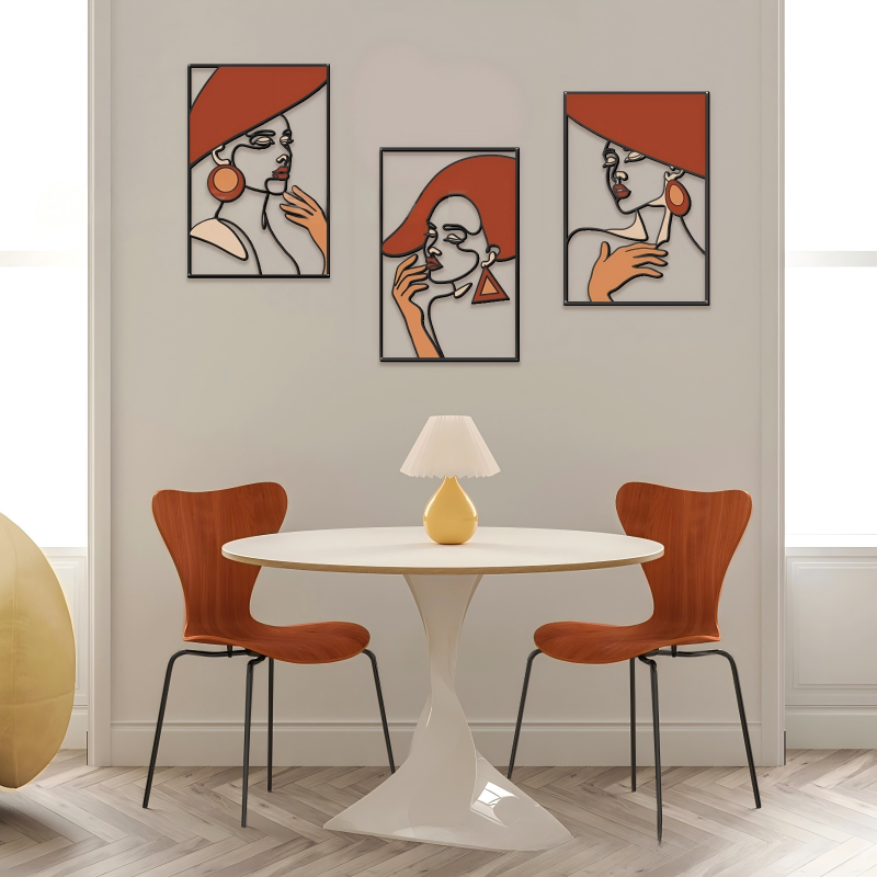 Minimalist Terracotta and Metal Wire Portrait Silhouette Wall Art Triptych Set - Image 2