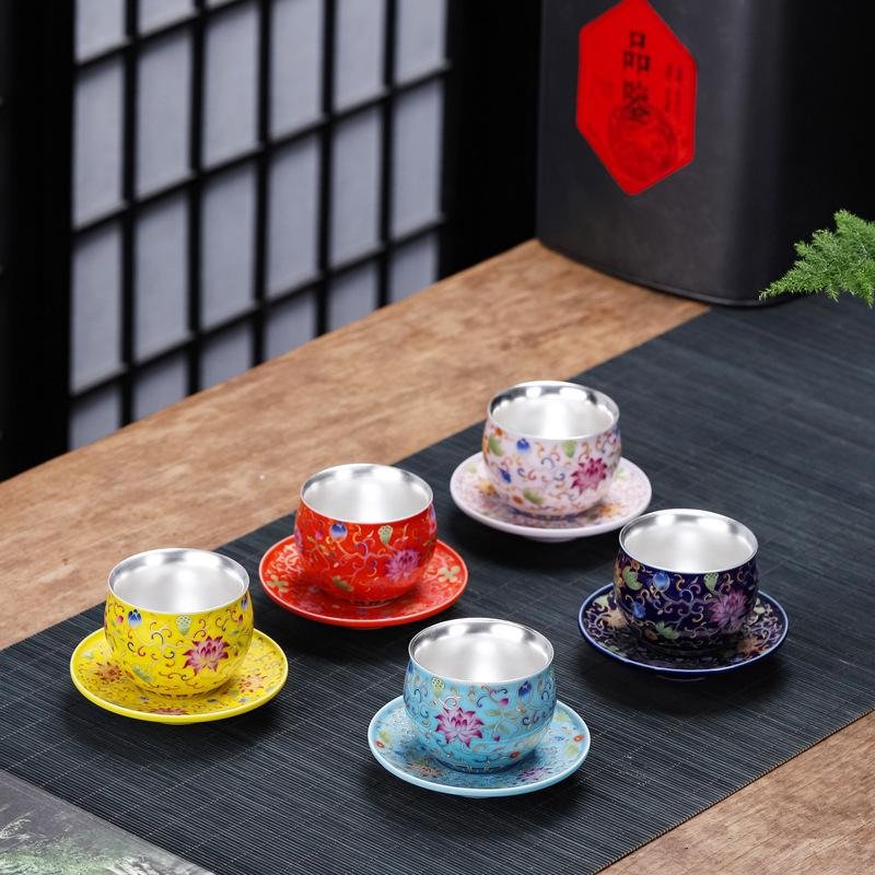 Premium Enamel-Style Porcelain & Silver Teacup Set - Image 3