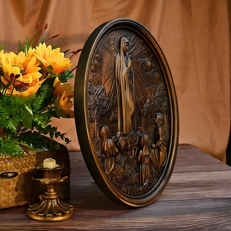 Our Lady of Fatima Faux Bronze 3D Relief Plaque Catholic Religious Home Decor - Image 2