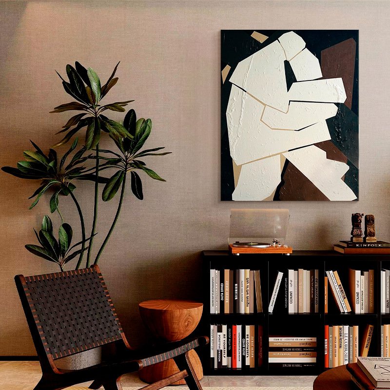 Minimalist Geometric Textured Canvas Wall Art, Heavy Impasto Abstract Block Home Decor Painting - Image 2