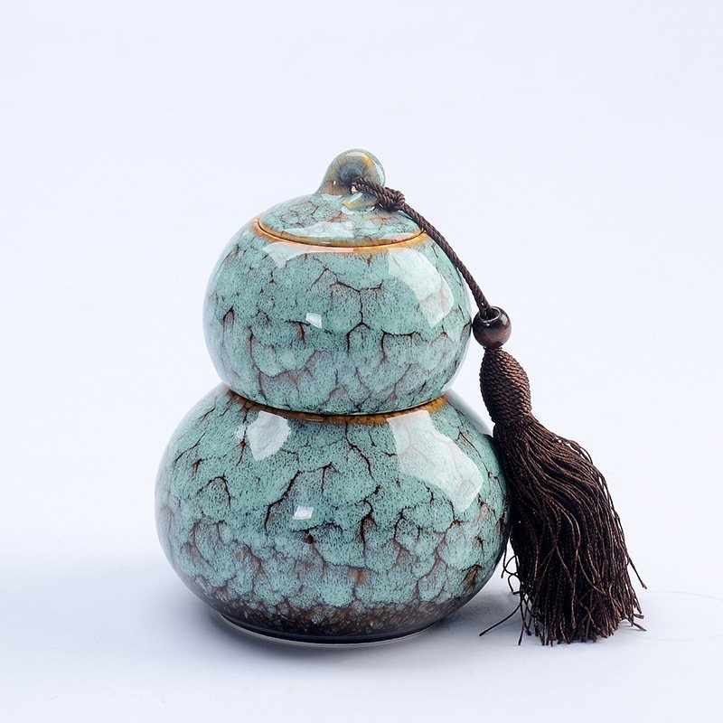 Handcrafted "Hulu" Gourd Kiln-Glazed Ceramic Tea Canister - Image 3