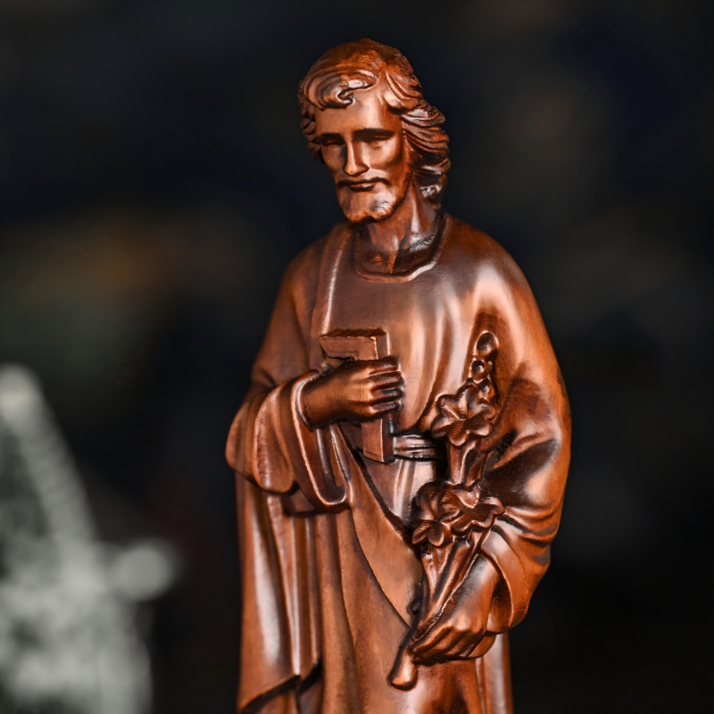 Saint Joseph the Worker Hand Carved Wooden Statue Catholic Altar Tabletop Decor - Image 2