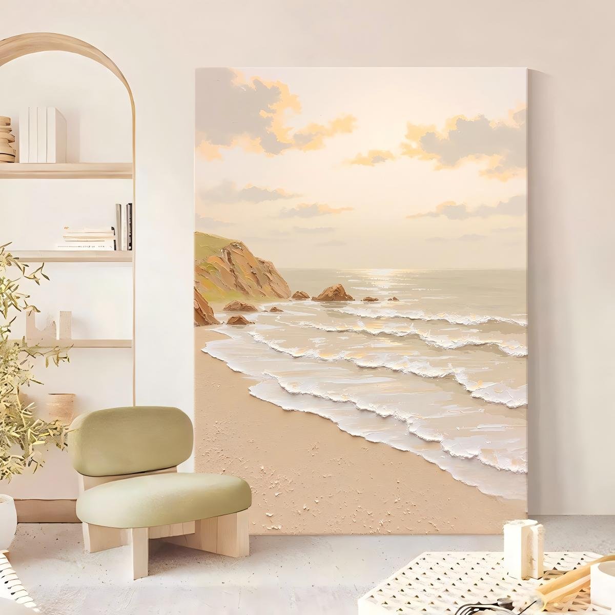 "Cream-style" landscape art for living rooms: abstract hand-painted oil painting with beach-inspired texture; direct-from-factory source; suitable for entryways and hallways. - Image 3