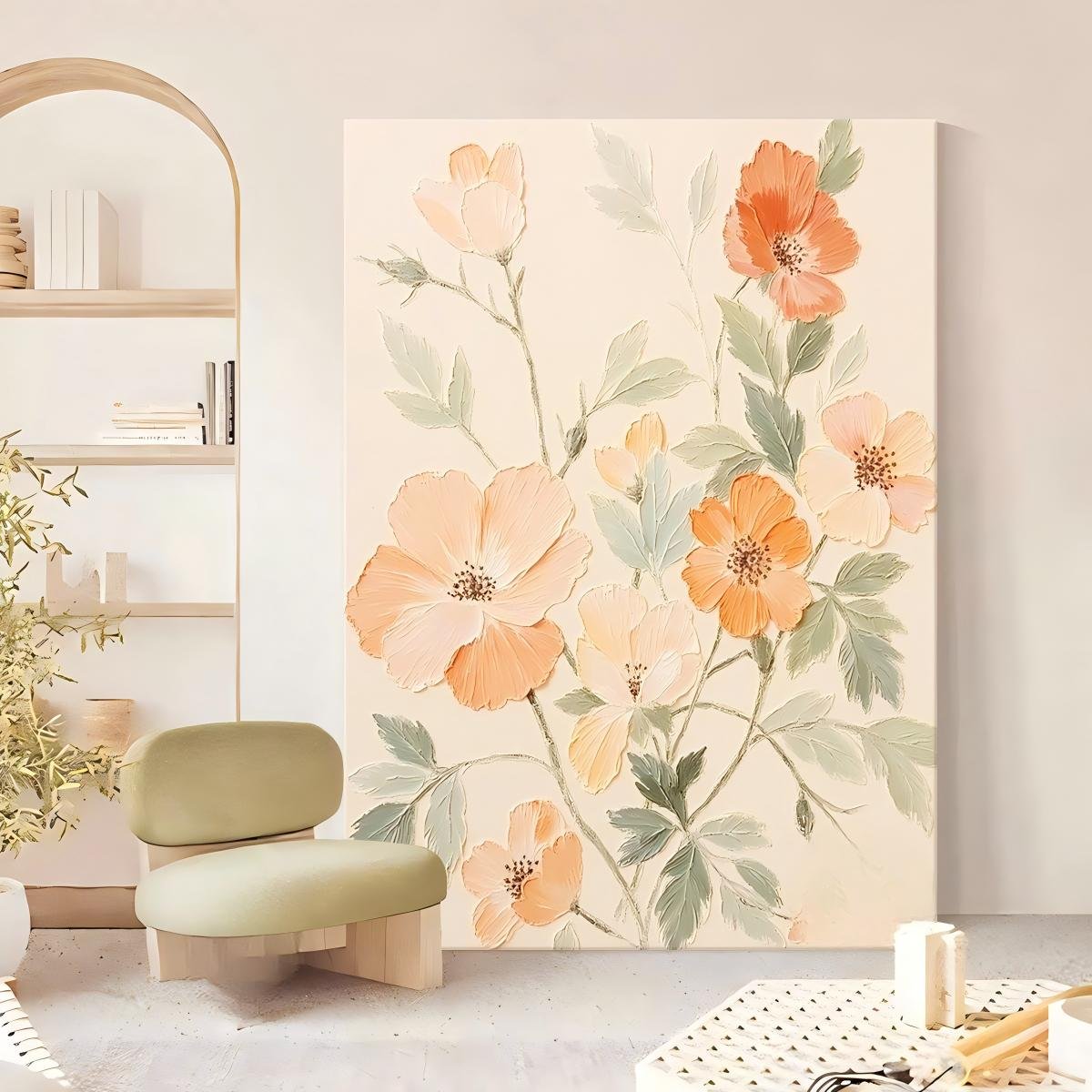 Direct-from-factory "Cream-style" abstract floral art for living rooms; hand-painted acrylic/oil painting with textured finish; suitable for entryways and hallways. - Image 3
