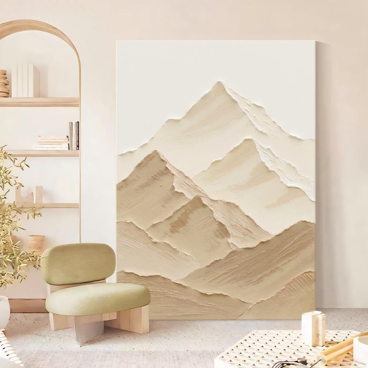 "Cream-style" abstract landscape decorative painting for the living room—featuring a 3D textured "Golden Mountain" design, hand-painted in oil. Direct-from-factory source; suitable for entryways. - Image 3