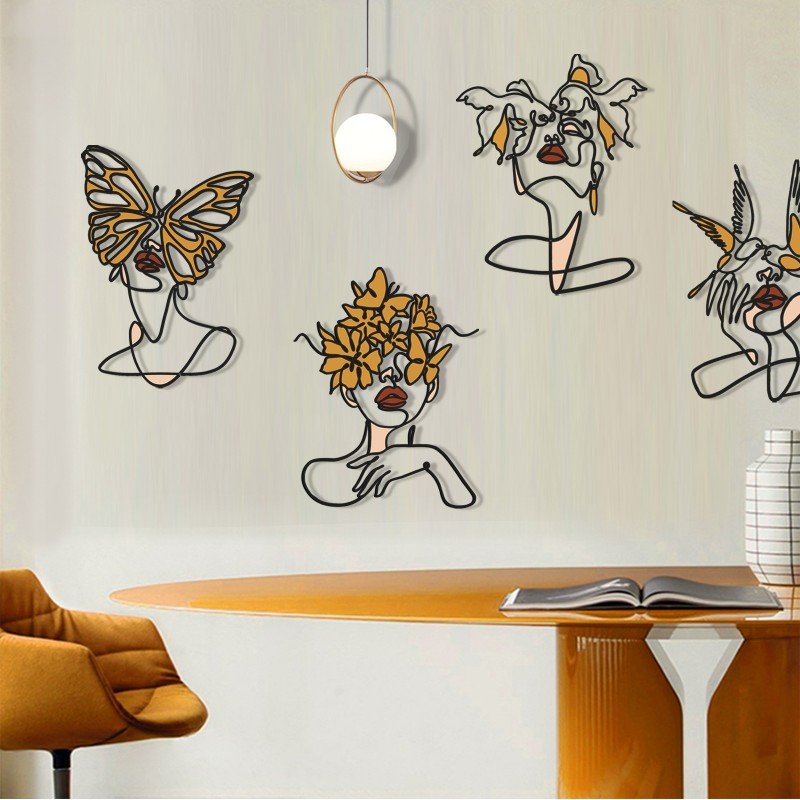 Minimalist Wire Art Female Face Metal Wall Decor (4-Piece Set) - Image 2