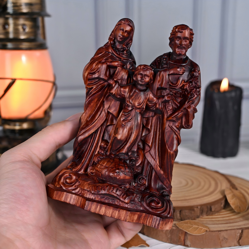 Handcrafted Wooden Holy Family Statue - Catholic Figurine & Religious Home Decor - Image 2