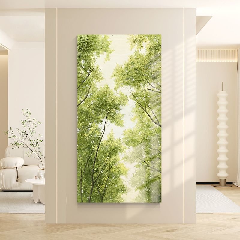 Forest Canopy: 100% Hand-Painted Vertical Heavy Impasto Green Tree Canvas Art - Image 2