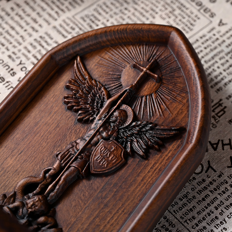 Handcrafted Wooden St. Michael Archangel Altar Shrine - Candle Holder & Devotional Decor - Image 2