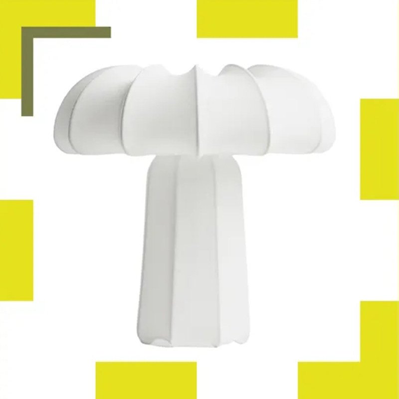 A uniquely distinctive small table lamp featuring white stretch fabric and a bulbous, garlic-like shape; suitable for living rooms, bedrooms, guesthouses, and hotels as a decorative interior lighting piece. - Image 3