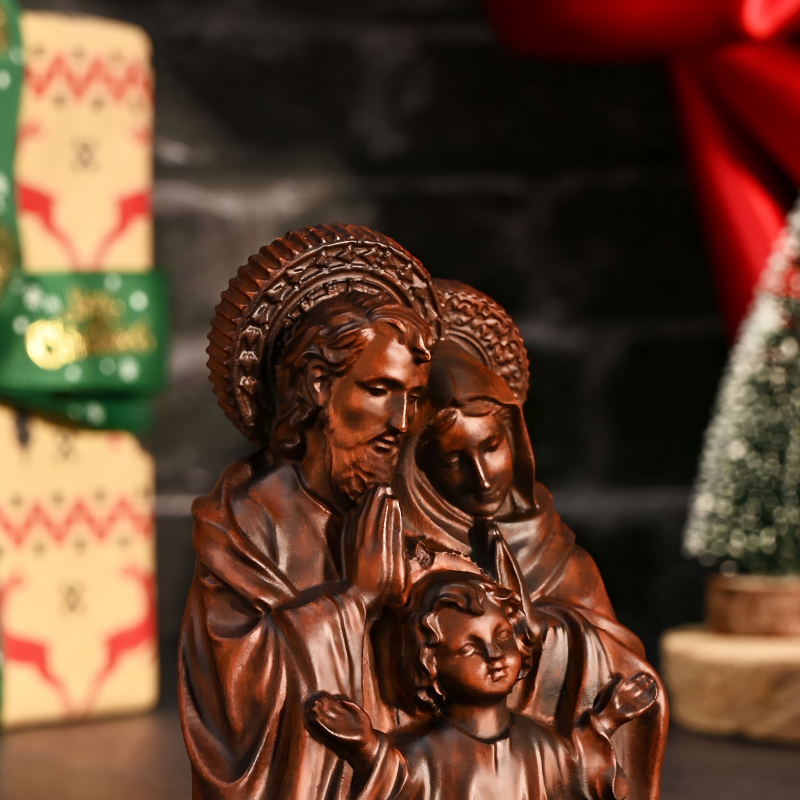 Handcrafted Holy Family Wooden Bust Statue - Catholic Christmas Nativity & Devotional Sculpture - Image 2